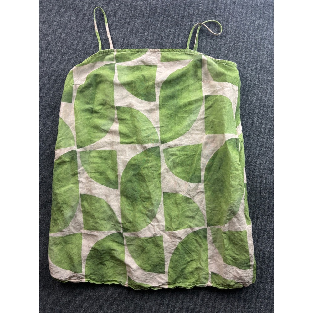 Seafolly Mini Dress Womens Large Green Linen Blend Geometric Leaf Strappy Pocket